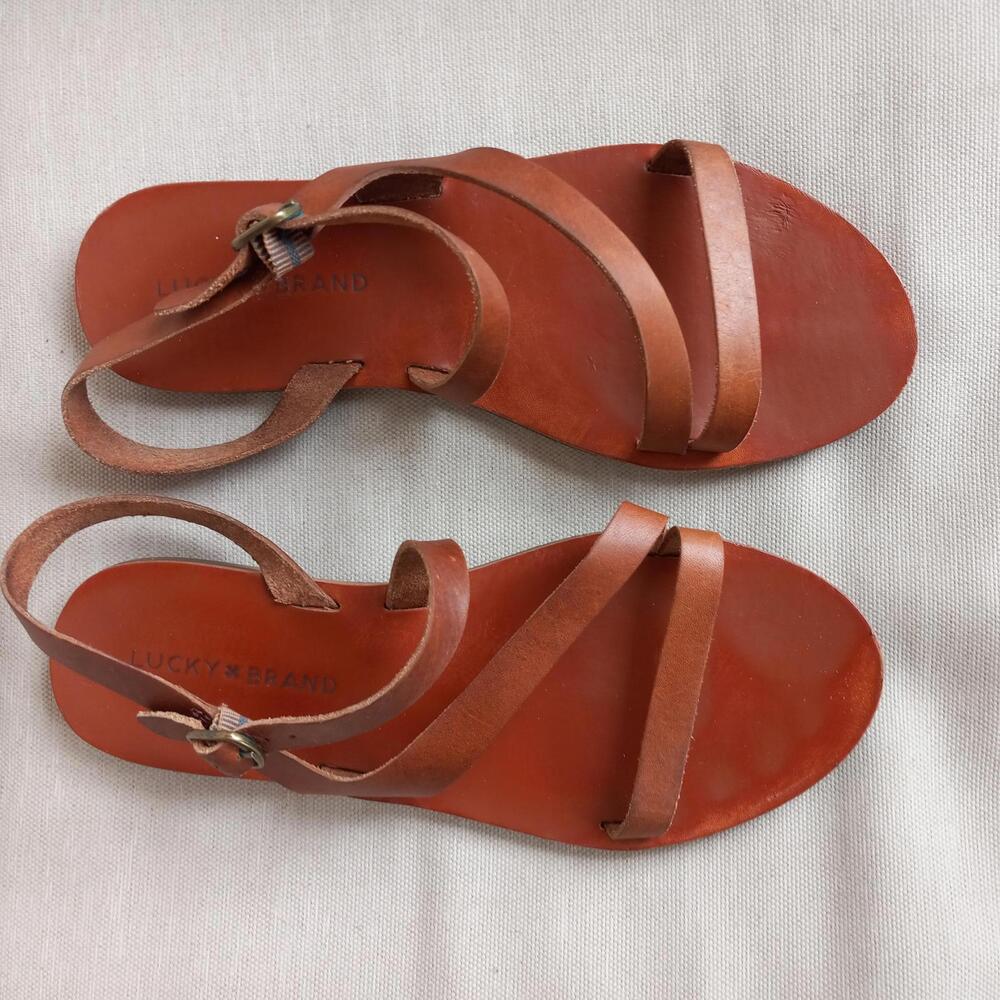 LUCKY BRAND Flat Brown Strappy Leather Sandals US Size 7 1/2